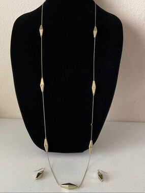 Gold Tobe  Geometric Long Necklace and Earrings Set